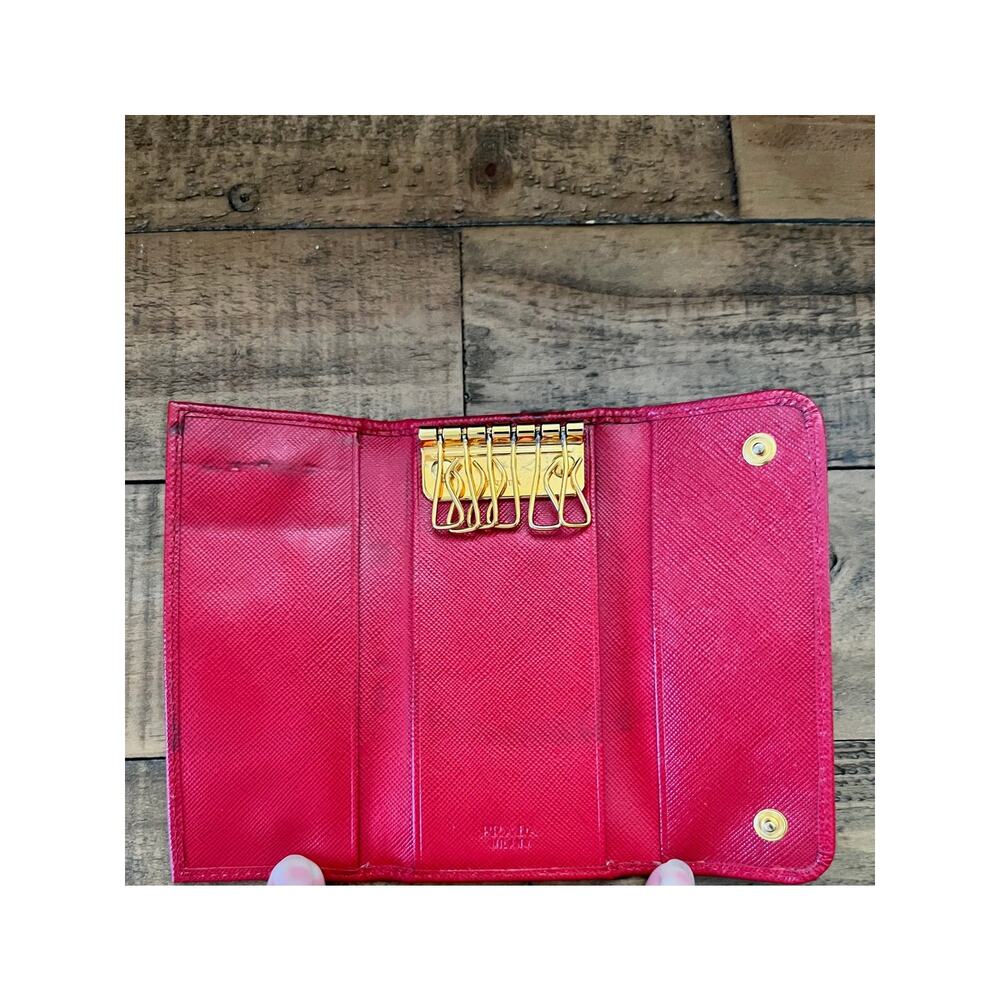 PRADA Red Saffiano leather key holder/card case double snaps (repainted) - Picture 6 of 14